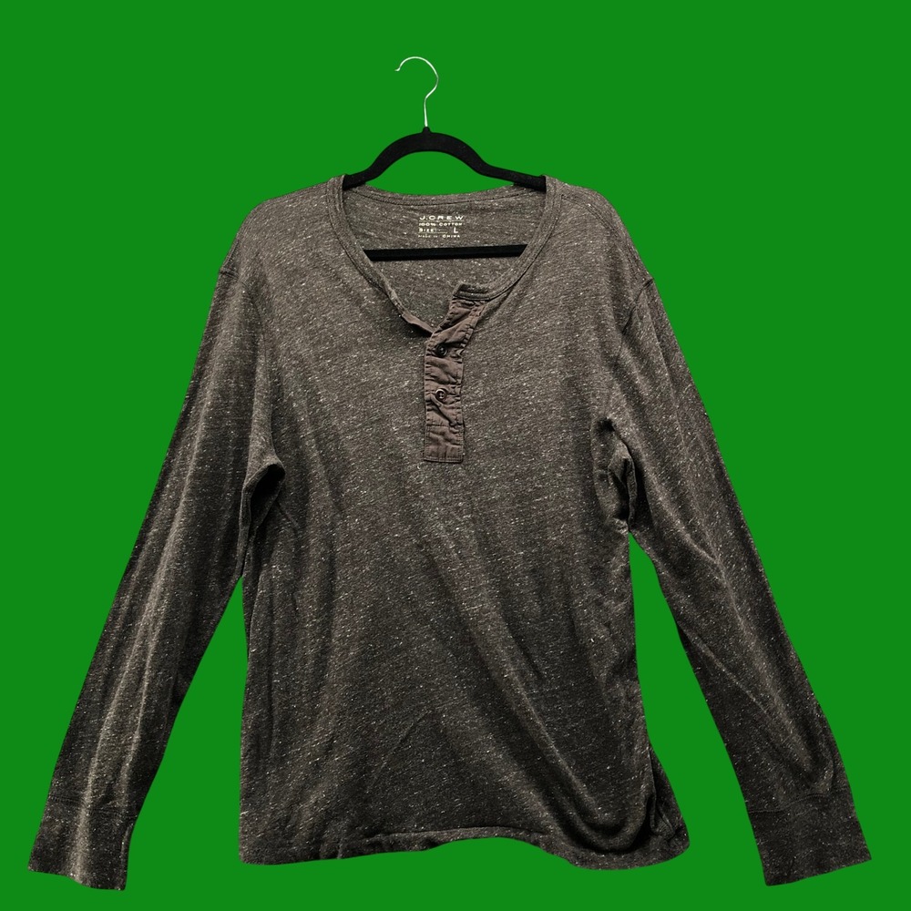J.Crew Mens Brown Heathered Long Sleeve Henley Shirt Size Large 2010s Vintage